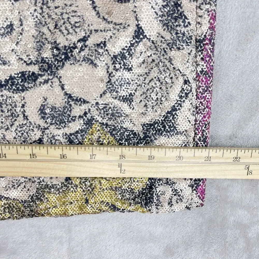 Anthropologie Marie Floral Sequin Top Pink Size 2 Puff Slve Night Luxe Coquette